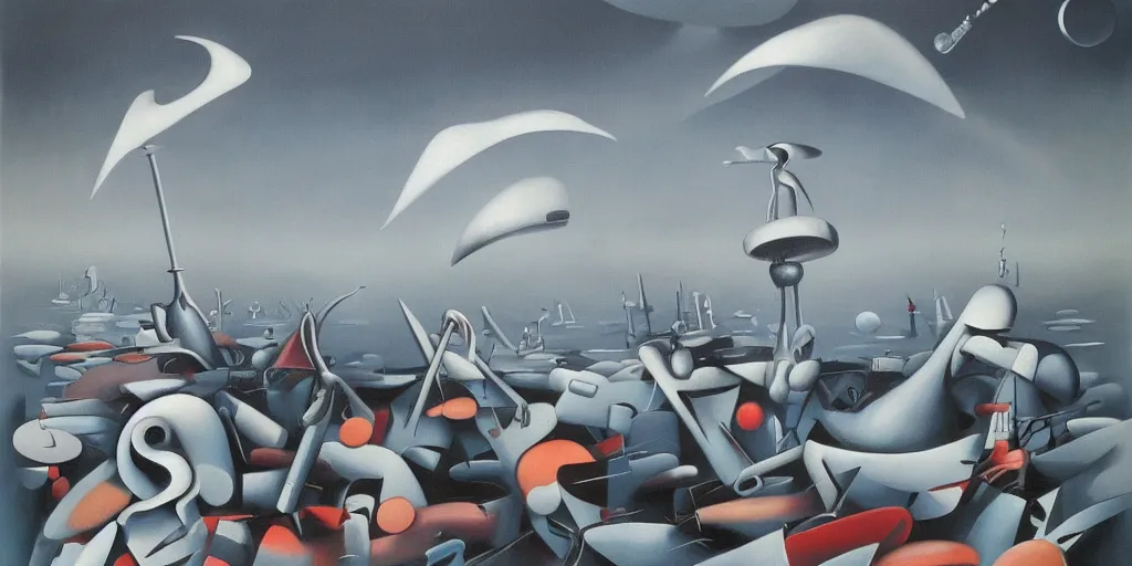 Image similar to a beautiful painting of robot by yves tanguy, trending on artstation