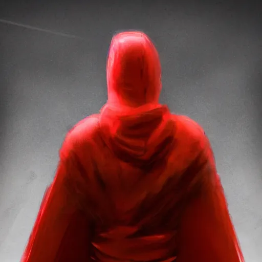 Image similar to view from the back warrior holding two swords, full body worn out damaged cape, red hoodie, worn out clothes, floating spiral sand, concept art, volumetric light, full body shot, 8K, trending on artstation