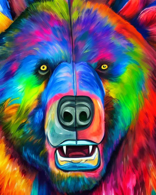 Image similar to a head and shoulder portrait of bear beast-man painted in the colorful and expressive style of Kotwdq, trending on Artstation 8k photorealistic