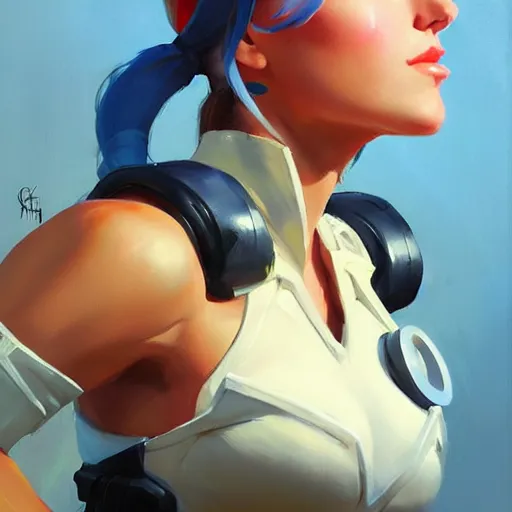 Image similar to Greg Manchess portrait painting of Cammy White as Overwatch character, medium shot, asymmetrical, profile picture, Organic Painting, sunny day, Matte Painting, bold shapes, hard edges, street art, trending on artstation, by Huang Guangjian and Gil Elvgren and Sachin Teng