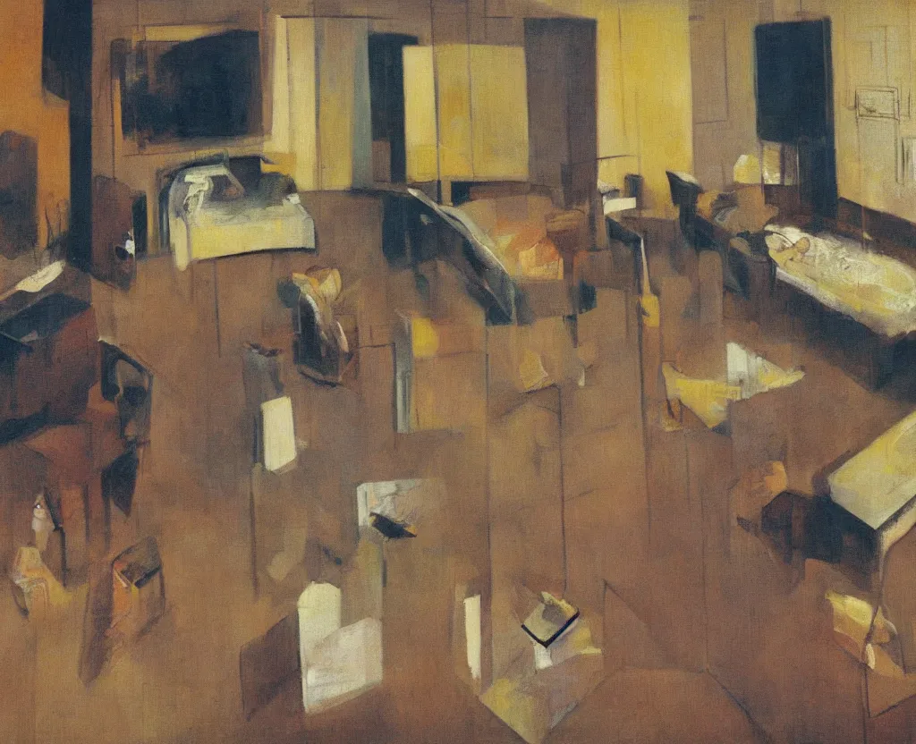 Prompt: a composition painted in oil, room, empty, abstract, art by francis bacon, detailed