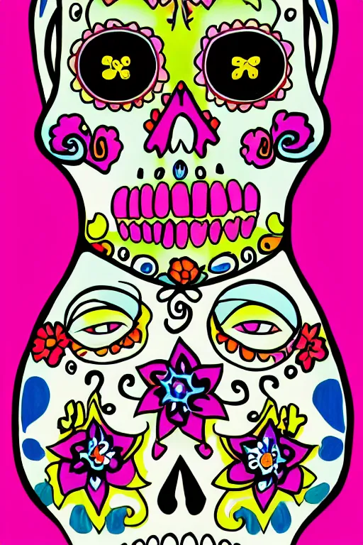 Image similar to Illustration of a sugar skull day of the dead girl, art by peter max