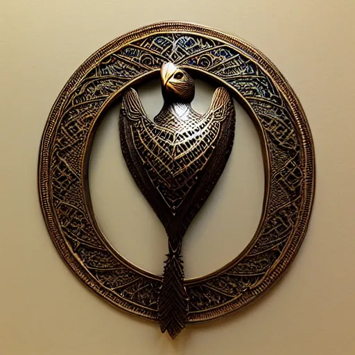 Image similar to gorgeous ornated bronze realistic detailed arabic falcon office decoration with filigree,