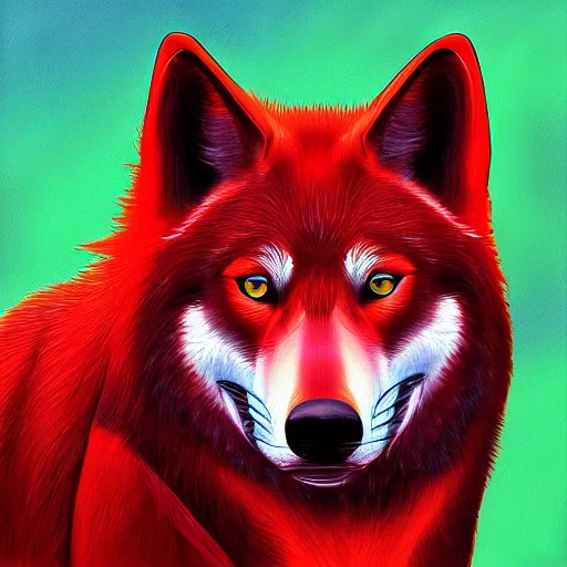 Image similar to a red face wolf, zoomorphism, digital painting, ultra sharp