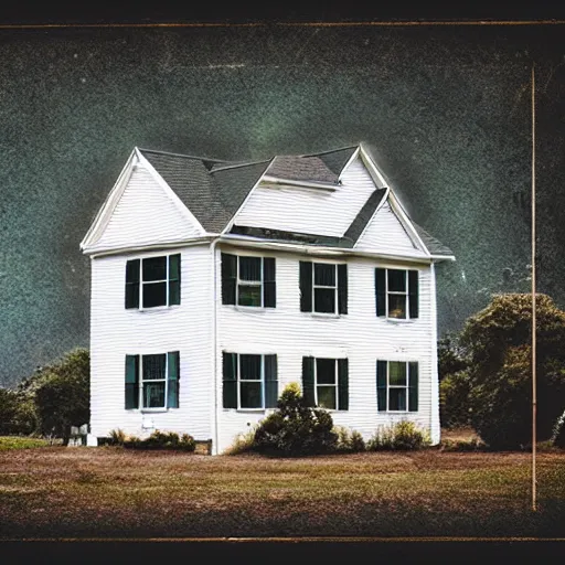 Image similar to a picture of a house taken with a vhs effect overlaying it