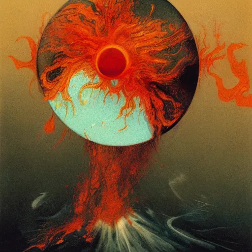 Image similar to a sphere being devoured by abstract splatters of paint in the style of francis bacon, venus being engulfed in flames in the style of james jean, surreal, beksinski, high detailed