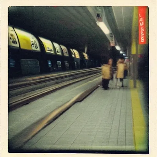 Prompt: cursed polaroid photo of toronto subway