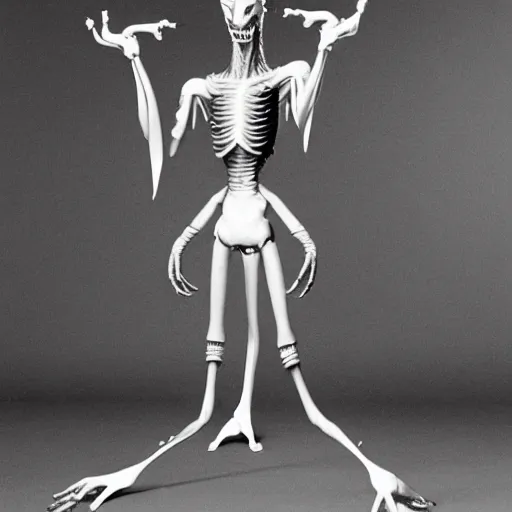 Prompt: alien with telescopic limbs dressed like david bowie