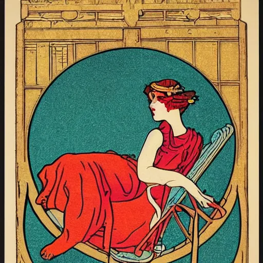 Prompt: art nouveau style, colored woodblock print, beautiful woman reclining