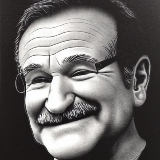 Image similar to a portrait of Robin Williams drawn by Robert Crumb