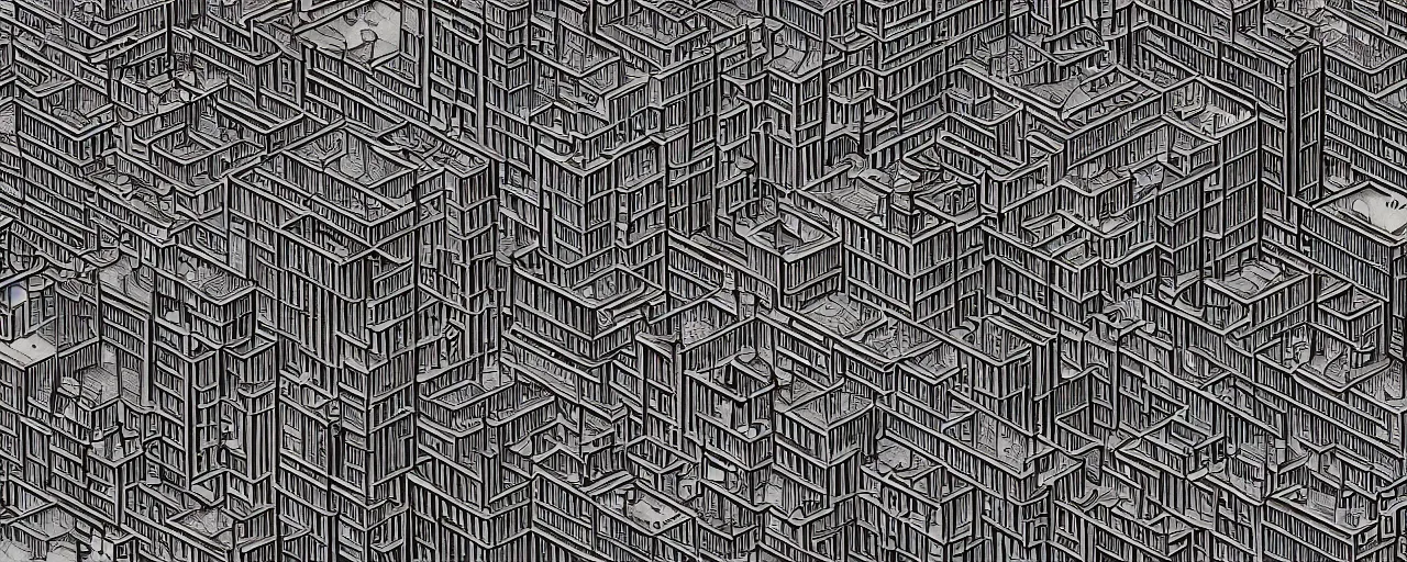 Image similar to cityscape in the style of MC Escher and impressionist 4k
