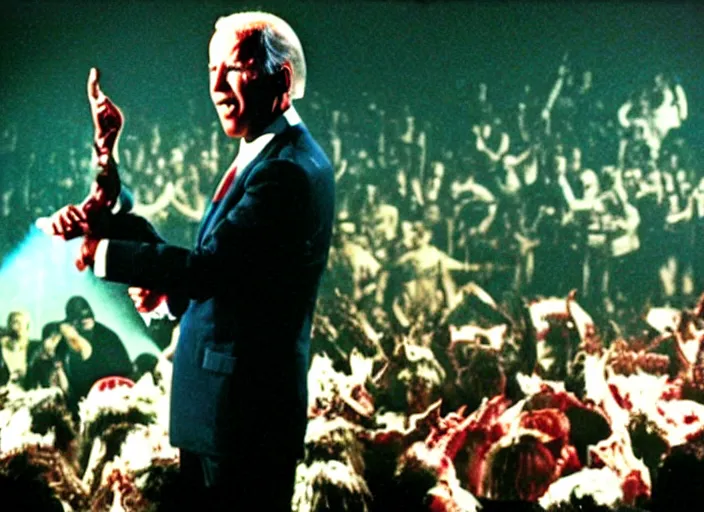 Image similar to publicity photo still of joe biden in gwar live on stage 1 9 9 8, 8 k, live concert lighting, mid shot