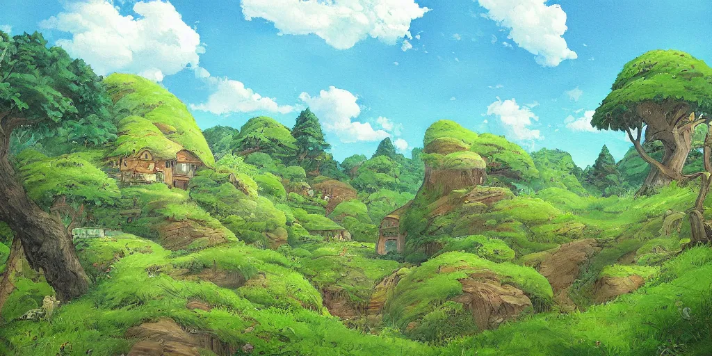 Prompt: a beautiful painting of landscape, ghibli style