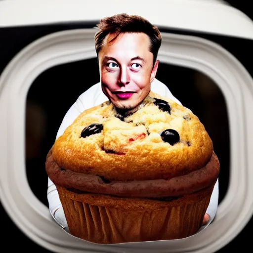 Image similar to photo of elon musk in a muffin costume, highly detailed, extremely high quality, hd, 4 k, 8 k, professional photographer, 4 0 mp, lifelike, top - rated, award winning, cinematic, realistic, detailed lighting, detailed shadows, sharp, no blur, edited, corrected, trending