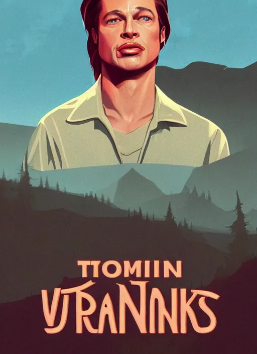 Prompt: Twin Peaks poster artwork by Michael Whelan and Tomer Hanuka, Rendering of Brad Pitt trapped in a glass box from scene from Twin Peaks, full of details, by Makoto Shinkai and thomas kinkade, Matte painting, trending on artstation and unreal engine