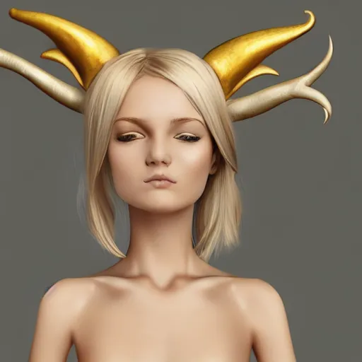 Prompt: sleeping short blonde half - dragon girl with two dragon horns, the head is tightly wrapped in plastic wrap with a market label on it. high detail, realistic, symmetrical face