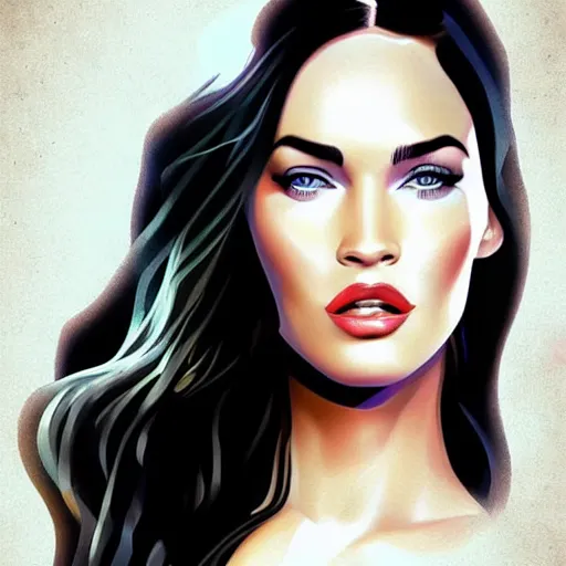 Prompt: megan fox portrait, artwork by małgorzata kmiec, digital illustration