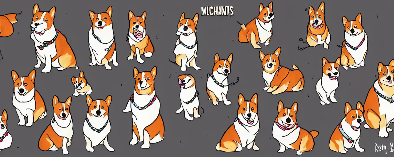 Prompt: huge mechanical corgis in the artstyle of bakaarts