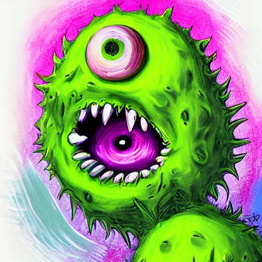 Image similar to a screaming tennis ball monsters, startled surprised face, oh shit face, colorful, digital art, fantasy, magic, chalk, trending on artstation, ultra detailed, professional illustration by basil gogos