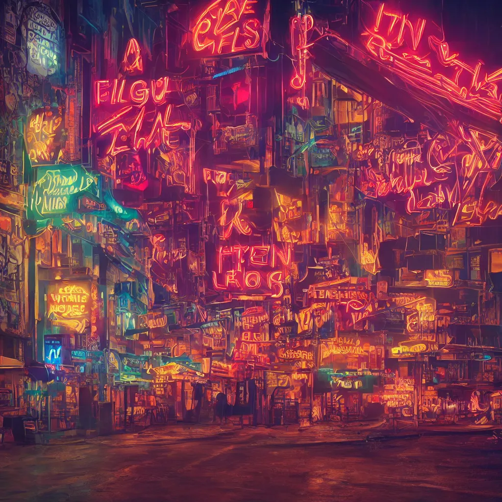 Image similar to neon signs in the night, photorealistic, hd, trending on artstation