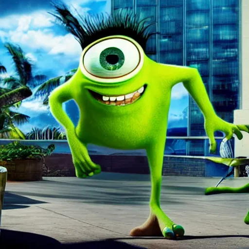 Image similar to mike wazowski in csi : miami, 4 k hd still