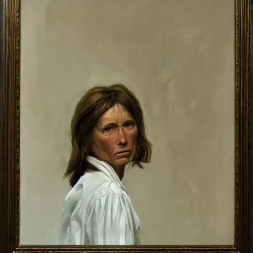 Image similar to high quality, high detail, realistic portrait of susan taslimi, painted by andrew wyeth, dramatic lighting, cinematic composition