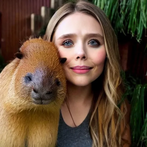 Image similar to elizabeth olsen with a capybara