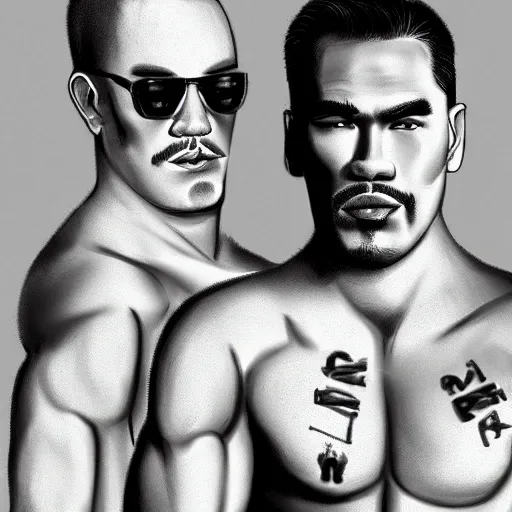 Image similar to lgbt art, tom of finland style, art in 4 k, high quality, van darkholme,