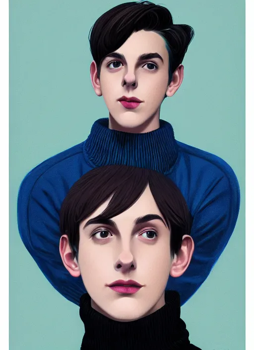 Image similar to portrait of teenage jughead jones wearing a light grey crown, crown, blue turtleneck, 1 9 5 0 s, closed eyes, photorealistic, black hair, glowing lighting, intricate, elegant, glowing lights, highly detailed, digital painting, artstation, concept art, smooth, sharp focus, illustration, art by wlop, mars ravelo and greg rutkowski