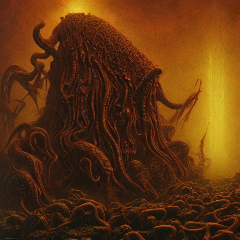 Image similar to a cinematic scene from the cthulhu in pyrrhic victory, concept art by beksinski and jean delville, dramatic lighting, ultra hd, hdr, 8 k