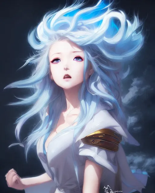 Prompt: character concept art of an anime thunderstormy cloud goddess of lightning | | cute - fine - face, pretty face, realistic shaded perfect face, fine details by stanley artgerm lau, wlop, rossdraws, james jean, andrei riabovitchev, marc simonetti, and sakimichan, tranding on artstation