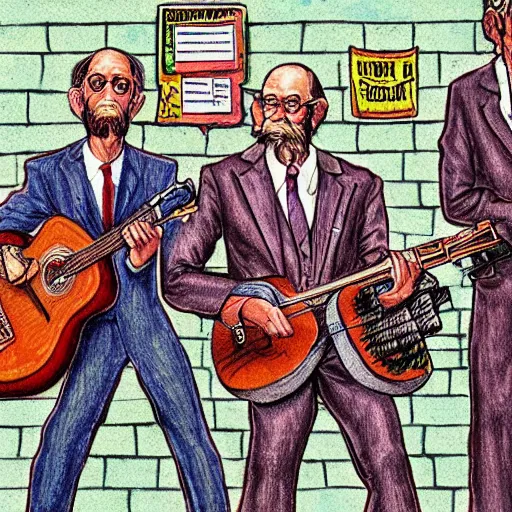 Image similar to The Artwork of R. Crumb and his Cheap Suit Serenaders, pencil and colored marker artwork, trailer-trash lifestyle