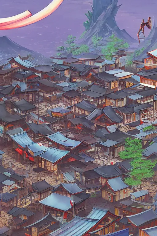 Image similar to ninja in a futuristic japanese village, trending on artstation, digital art,