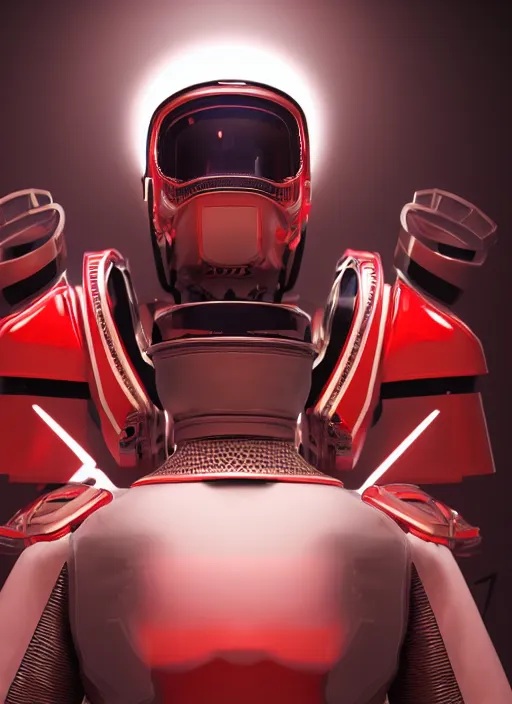 Prompt: a Photorealistic dramatic hyperrealistic render of a futuristic exospacesuit,Ultra realistic details,reflective gold color visor,glossy white with red stripes by Vitaly Bulgarov and Mike Nash,Beautiful dramatic dark moody tones and lighting,cinematic atmosphere,studio lighting,shadows,dark background, Octane render,8K