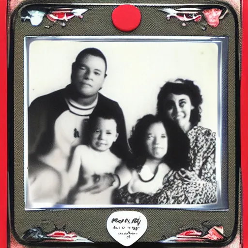 Image similar to family photo of a monster family poloroid,