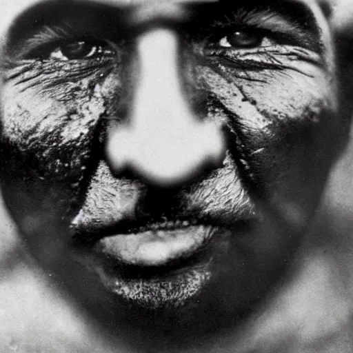 Image similar to extreme closeup of a coal miner's face, 1913