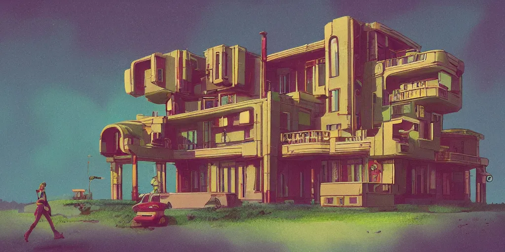 Prompt: 80s mansion in the style of simon stalenhag