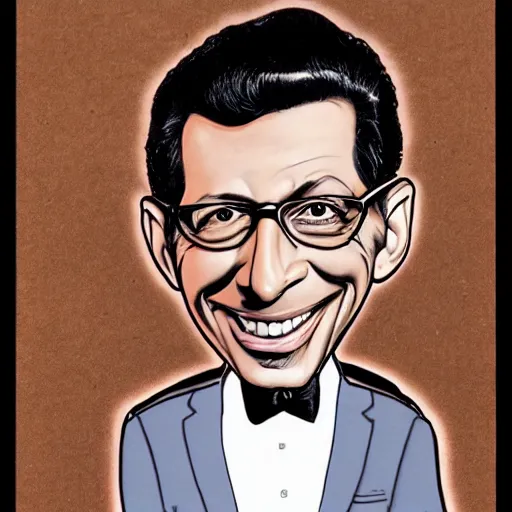 Image similar to a caricature portrait of Jeff Goldblum drawn by Mort Drucker Mad Magazine