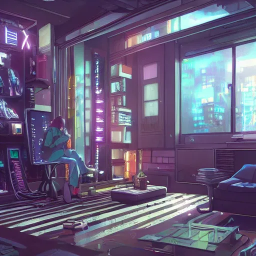 Image similar to the cyberpunk apartment, render, octane, 4k, highly detailed, vivid colors, high definition, by Makoto Shinkai