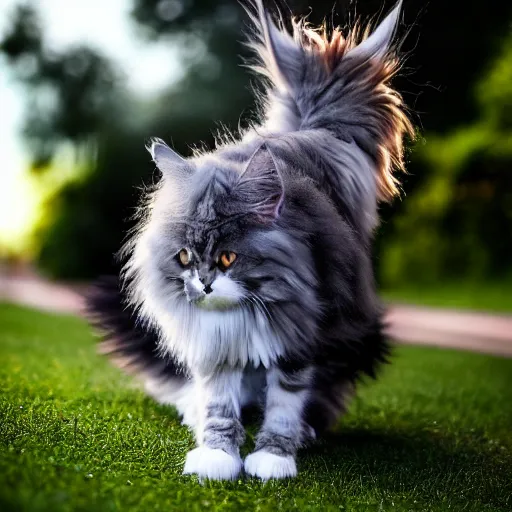 Prompt: fluffy tail cat Maine coon with big tail pixiv bokeh high quality 8k award winning photograph