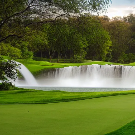 Image similar to golf course with waterfall