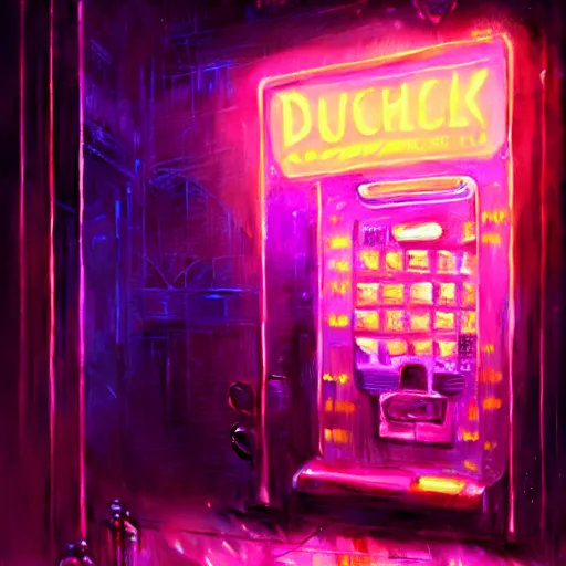 Prompt: a vending machine dimly neon lighting a dark alley, by greg rutkowski and gaston bussiere, vibrant purple and blue neon lighting, beautiful volumetric - lighting - style atmosphere, futuristic atmosphere, intricate, detailed, photorealistic imagery