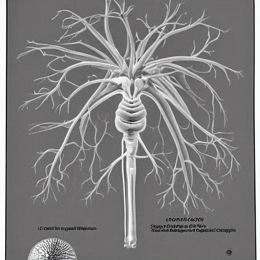 Prompt: clinical x - ray image of a jonquil in cut view with anatomical description, low coloration, highly detailed, 8 k