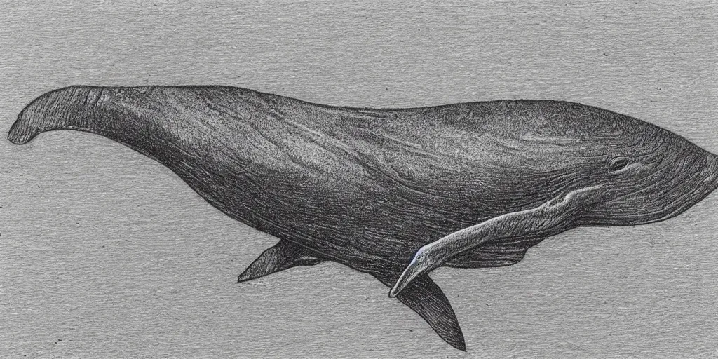 Image similar to pencil etching of a whale with pointed monstrous teeth, highly detailed