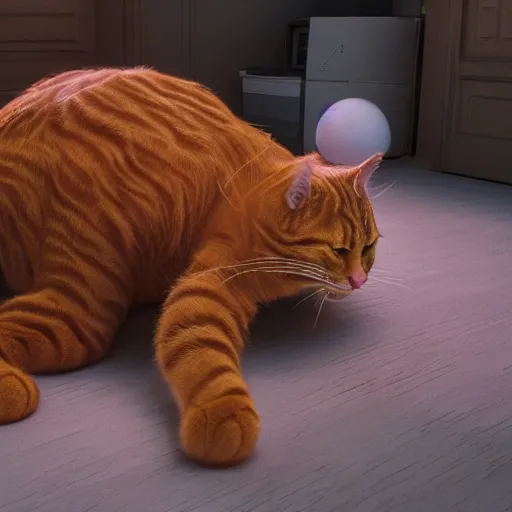 Image similar to hyperrealistic dslr film still of andrew garfield disguised as jim davis garfield cat, stunning 8 k octane comprehensive 3 d render, inspired by istvan sandorfi & greg rutkowski & unreal engine, perfect symmetry, dim volumetric cinematic lighting, extremely hyper - detailed, incredibly real lifelike attributes & flesh texture, intricate, masterpiece, artstation, stunning