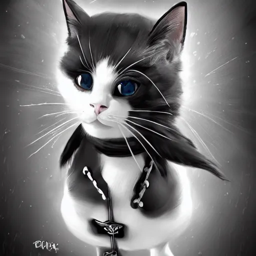 Prompt: black-white cat as a pirate, digital art, artstation,