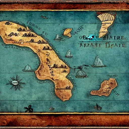 Image similar to old torn treasure map showing the exact spot of the treasure of kong island, pirates treasure map, high detail, high res, hyperrealistic,