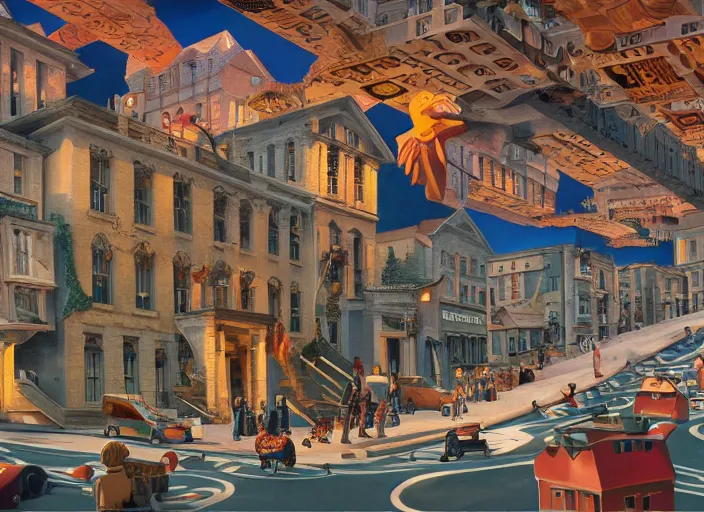 Image similar to A very high resolution image from a new movie, stop motion, about a journey from a musical life to a digital afterlife, Animated film, directed by wes anderson, Vladimir kush, m.c Escher