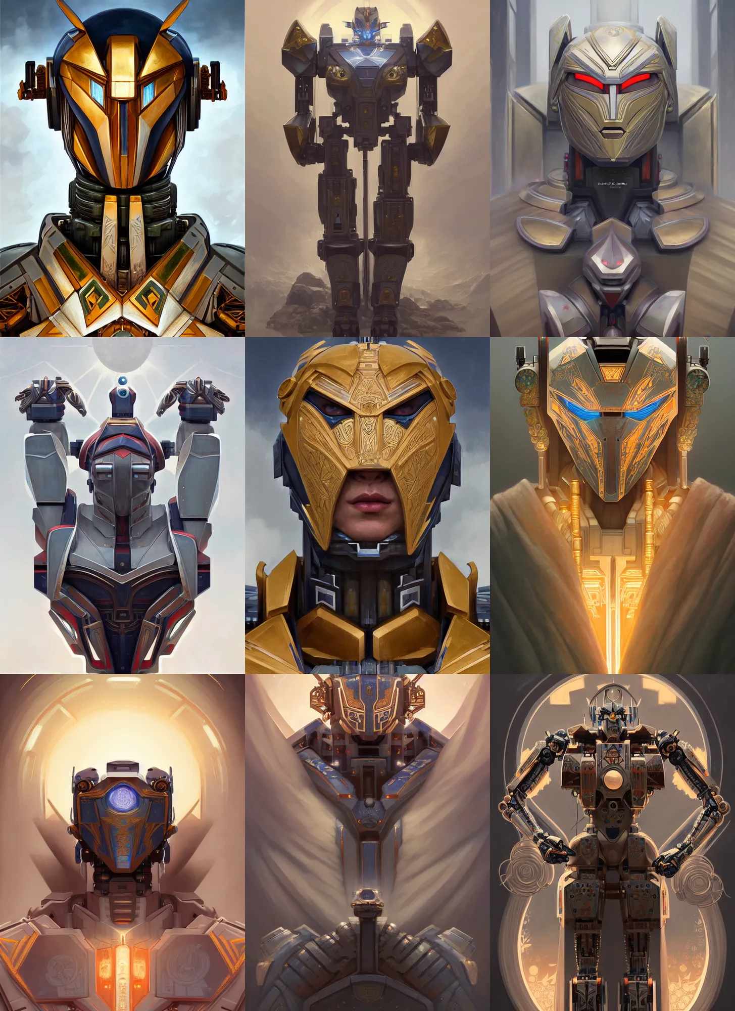 Image similar to symmetry!! portrait of a warrior transformers robot, midsommar style, intricate, elegant, highly detailed, digital painting, artstation, concept art, smooth, sharp focus, illustration, art by artgerm and greg rutkowski and alphonse mucha, 8 k