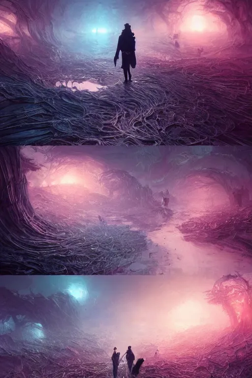 Prompt: the most amazing dream you ever had about singularity transhumance portal, hyper realistic, concept art, high key lighting, intricate, hyper detailed, smooth, high contrast, neon, volumetric lighting, octane, raytrace, greg rutkowski, huifeng huang, artgerm, beeple, jim lee,